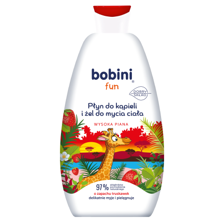 BOBINI Fun Płyn do kąpieli i żel do mycia Wysoka piana o zapachu truskawek 500ml